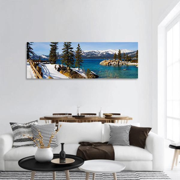 Lake Tahoe In Winter Panoramic Canvas Wall Art-1 Piece-36" x 12"-Tiaracle