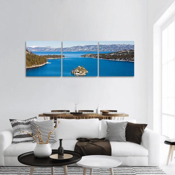 Emerald Bay In Winter Panoramic Canvas Wall Art-3 Piece-25" x 08"-Tiaracle