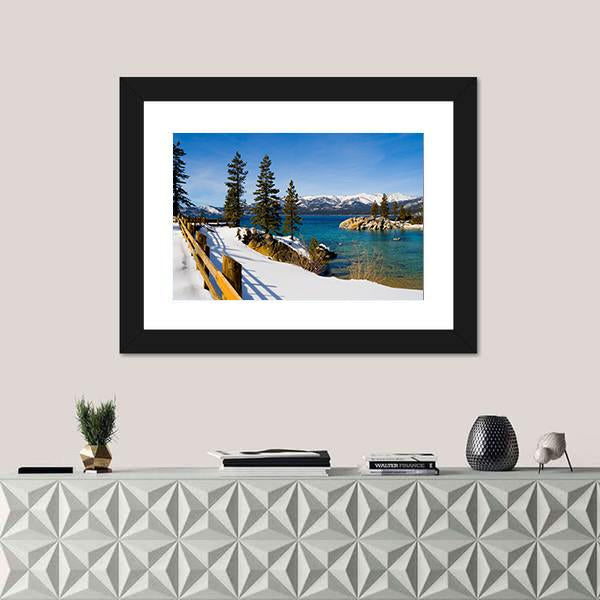 Lake Tahoe In Winter Panoramic Canvas Wall Art-1 Piece-36" x 12"-Tiaracle