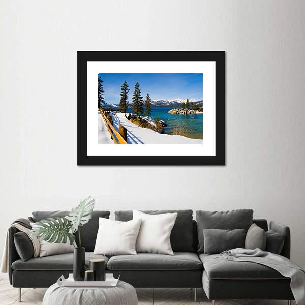 Lake Tahoe In Winter Panoramic Canvas Wall Art-1 Piece-36" x 12"-Tiaracle