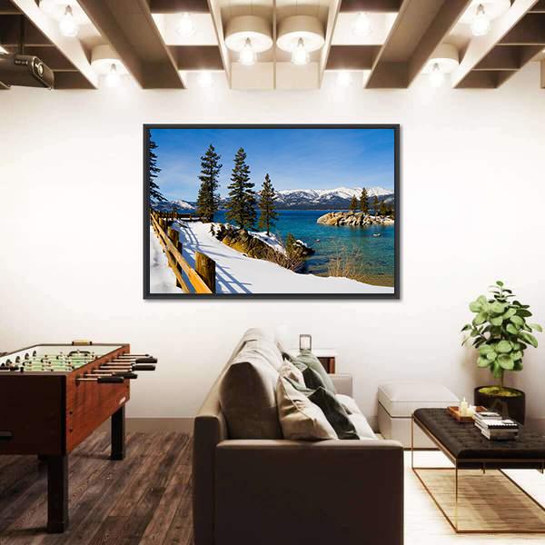 Lake Tahoe In Winter Panoramic Canvas Wall Art-1 Piece-36" x 12"-Tiaracle