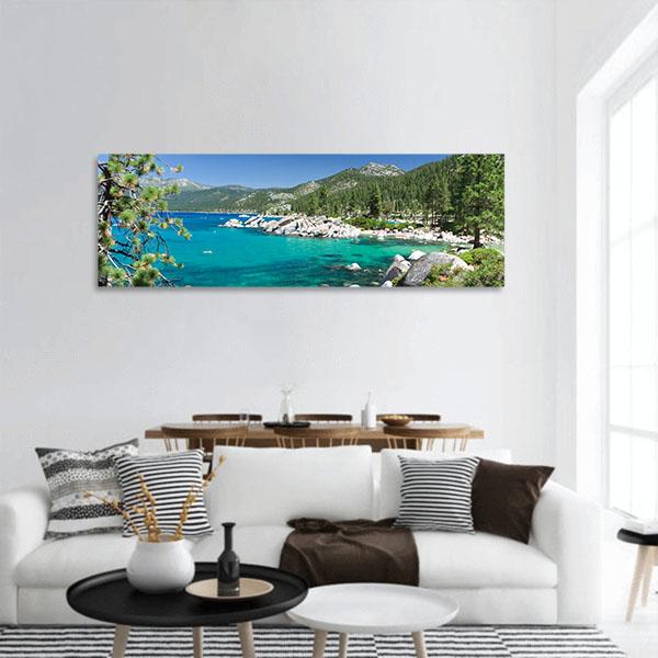 Lake Tahoe Panoramic Canvas Wall Art-1 Piece-36" x 12"-Tiaracle