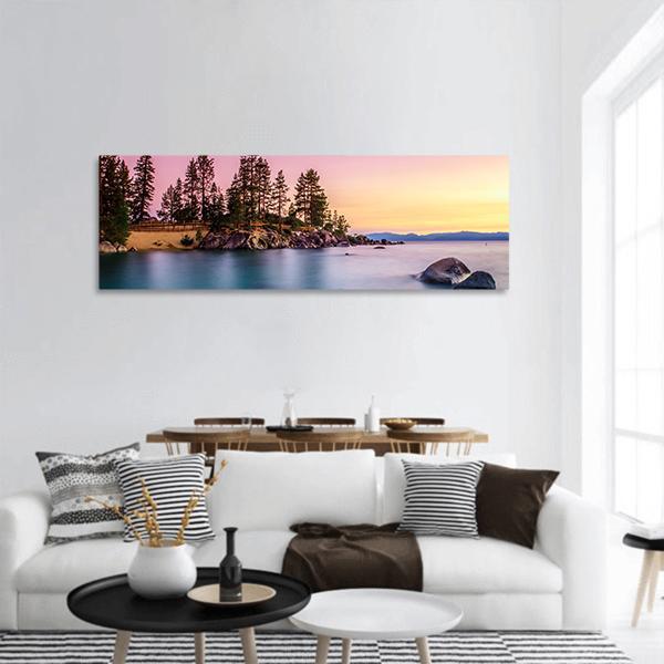 Sunrise Over Lake Tahoe Panoramic Canvas Wall Art-3 Piece-25" x 08"-Tiaracle