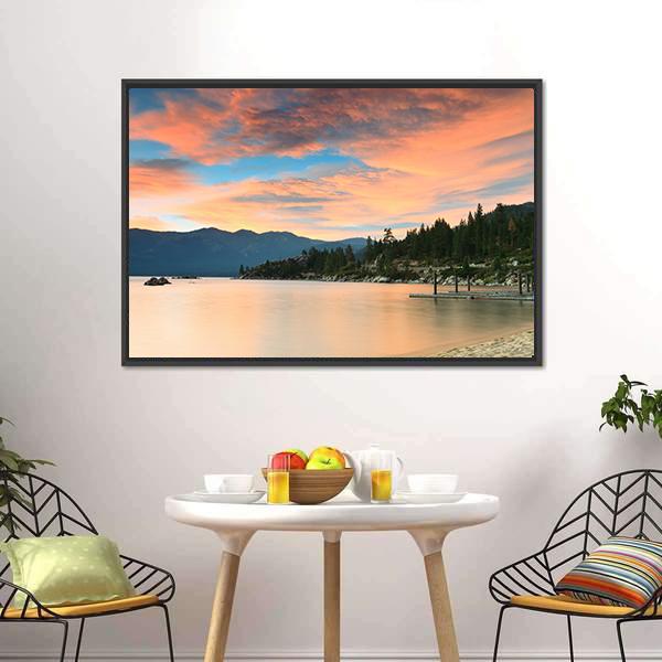 Lake Tahoe Sunset Canvas Wall Art-3 Horizontal-Gallery Wrap-25" x 16"-Tiaracle