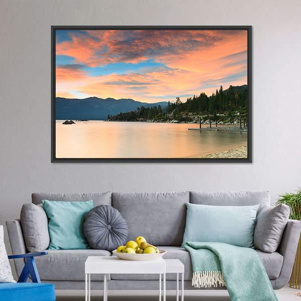 Lake Tahoe Sunset Canvas Wall Art-3 Horizontal-Gallery Wrap-25" x 16"-Tiaracle