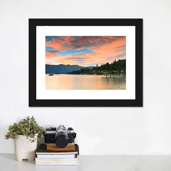 Lake Tahoe Sunset Canvas Wall Art-1 Piece-Framed Print-20" x 16"-Tiaracle