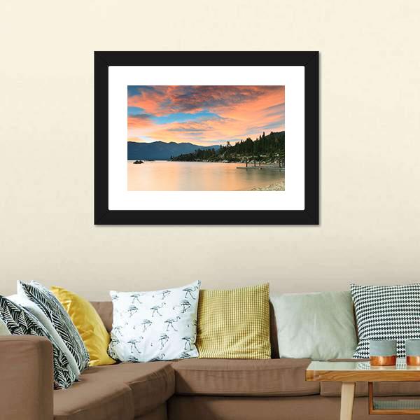 Lake Tahoe Sunset Canvas Wall Art-3 Horizontal-Gallery Wrap-25" x 16"-Tiaracle