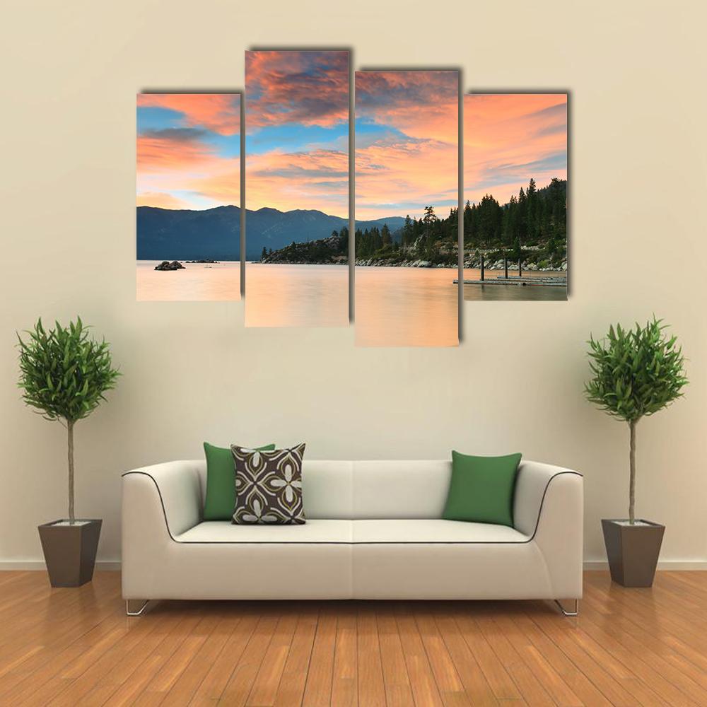Lake Tahoe Sunset Canvas Wall Art-4 Pop-Gallery Wrap-50" x 32"-Tiaracle