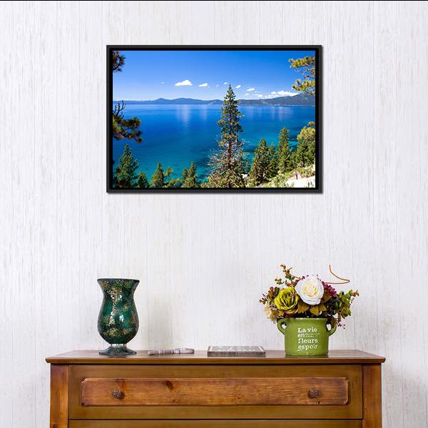 Lake Tahoe In USA Canvas Wall Art-1 Piece-Floating Frame-24" x 16"-Tiaracle