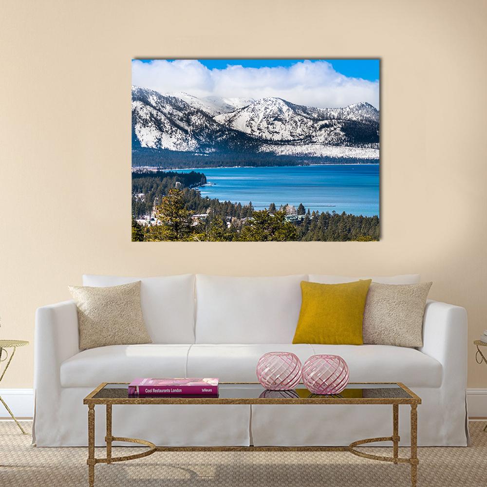 Lake Tahoe With Sierra Mountains Canvas Wall Art-5 Pop-Gallery Wrap-32" x 21"-Tiaracle