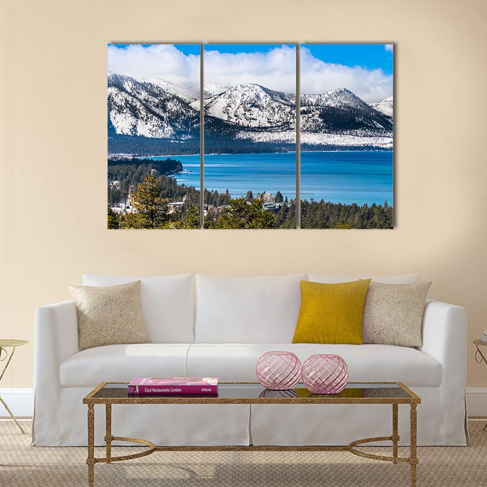 Lake Tahoe With Sierra Mountains Canvas Wall Art-3 Horizontal-Gallery Wrap-25" x 16"-Tiaracle