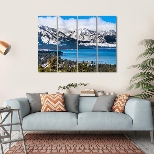 Lake Tahoe With Sierra Mountains Canvas Wall Art-4 Horizontal-Gallery Wrap-34" x 24"-Tiaracle