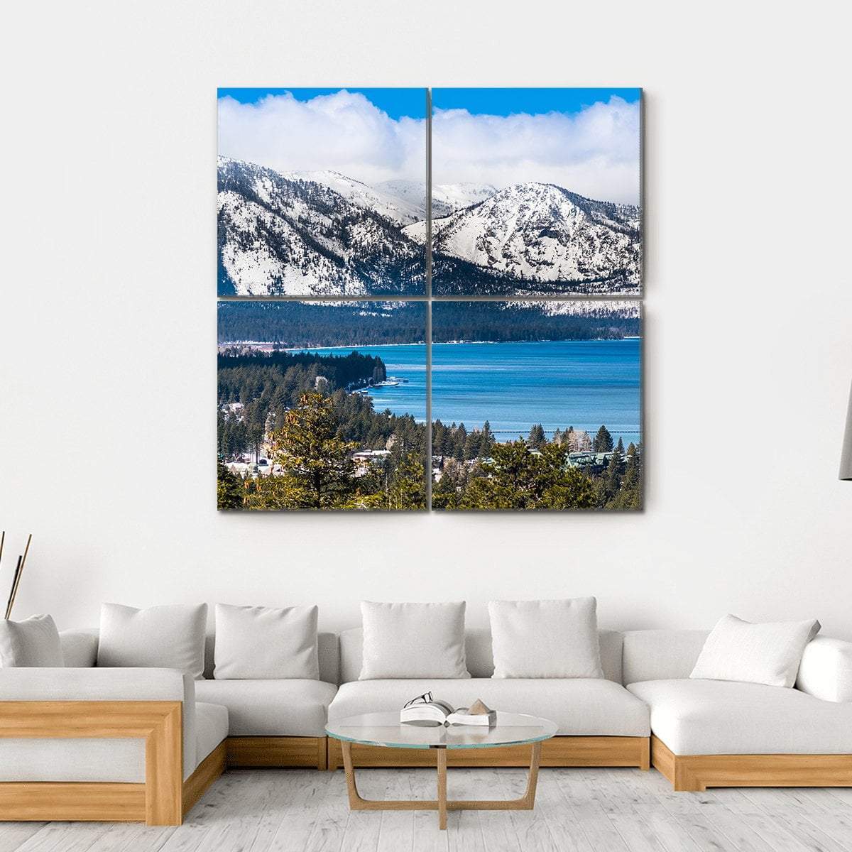 Lake Tahoe With Sierra Mountains Canvas Wall Art-4 Square-Gallery Wrap-17" x 17"-Tiaracle