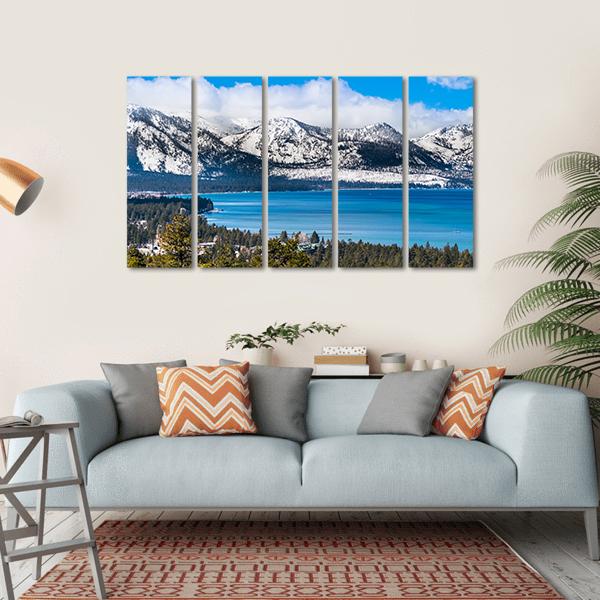 Lake Tahoe With Sierra Mountains Canvas Wall Art-5 Horizontal-Gallery Wrap-22" x 12"-Tiaracle