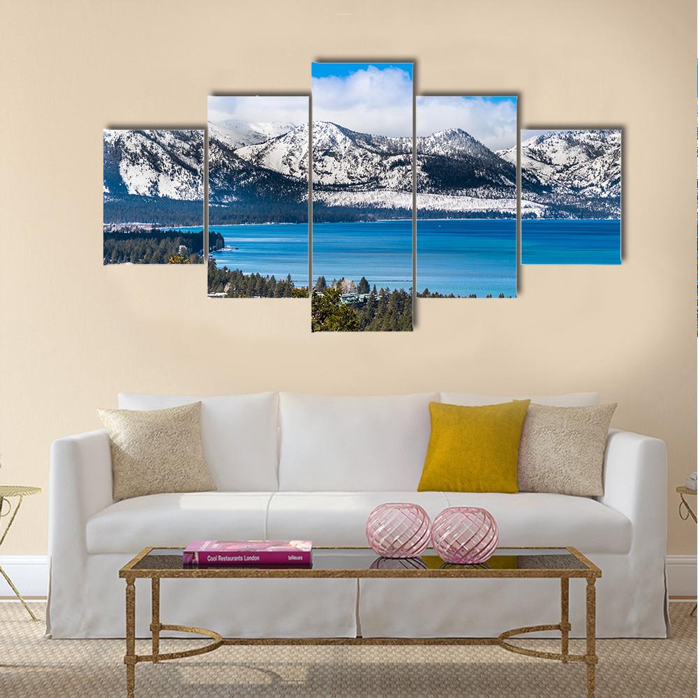 Lake Tahoe With Sierra Mountains Canvas Wall Art-5 Star-Gallery Wrap-42" x 21"-Tiaracle