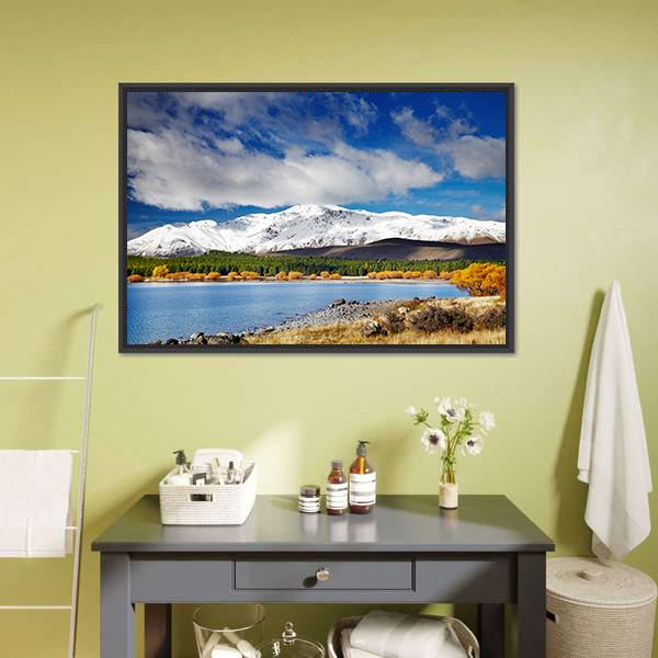 Lake Tekapo &amp; Mountain Canvas Wall Art-1 Piece-Floating Frame-24" x 16"-Tiaracle
