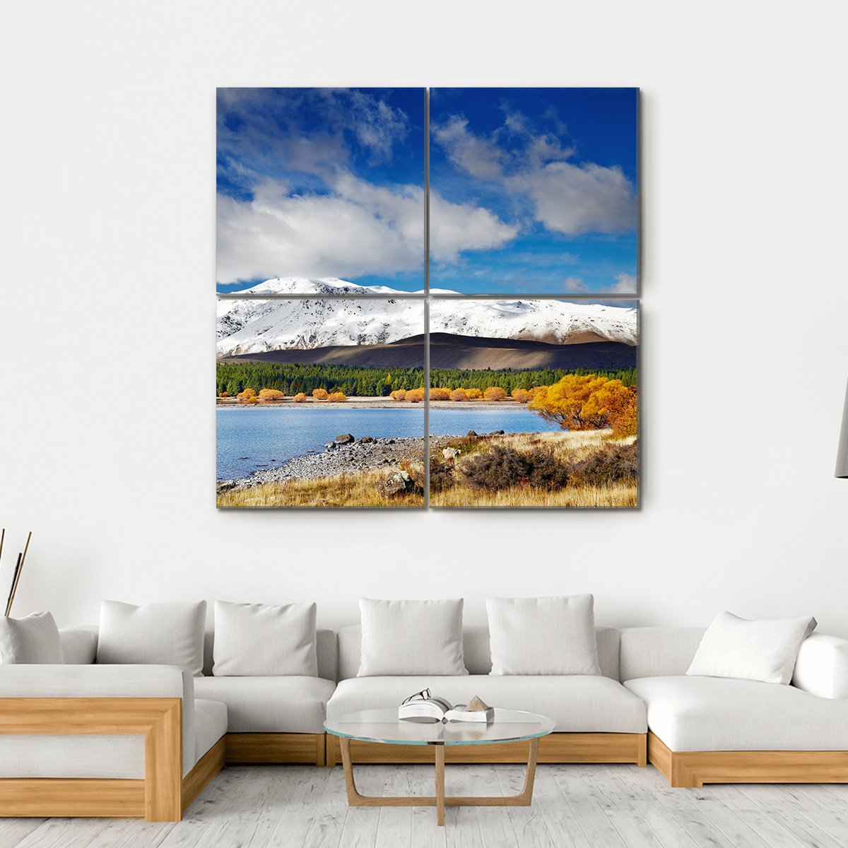 Lake Tekapo &amp; Mountain Canvas Wall Art-4 Square-Gallery Wrap-17" x 17"-Tiaracle