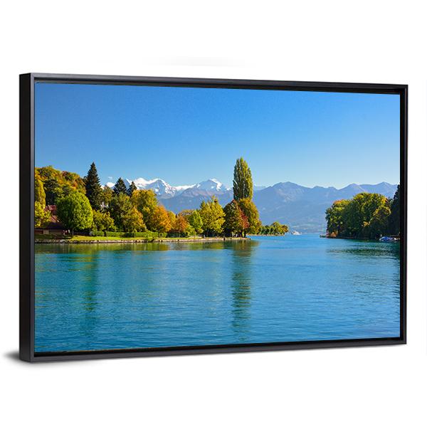Lake Thun In Autumn Canvas Wall Art-3 Horizontal-Gallery Wrap-25" x 16"-Tiaracle