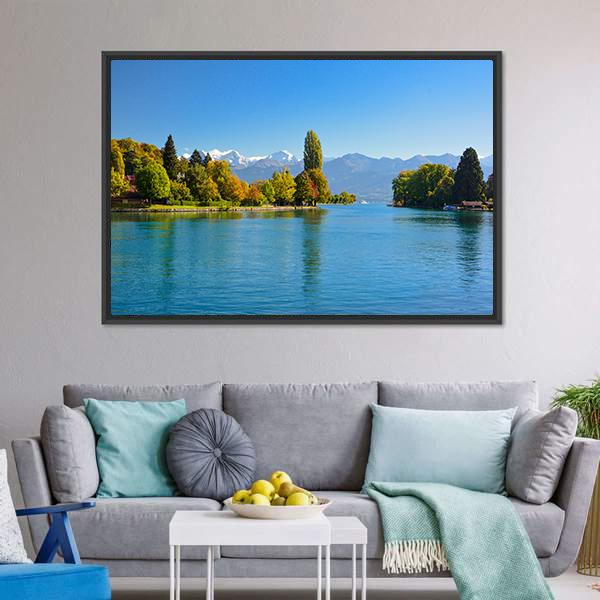 Lake Thun In Autumn Canvas Wall Art-3 Horizontal-Gallery Wrap-25" x 16"-Tiaracle