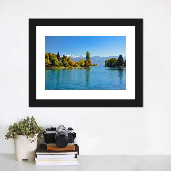 Lake Thun In Autumn Canvas Wall Art-1 Piece-Framed Print-20" x 16"-Tiaracle