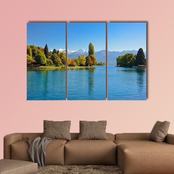 Lake Thun In Autumn Canvas Wall Art-3 Horizontal-Gallery Wrap-37" x 24"-Tiaracle