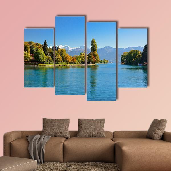 Lake Thun In Autumn Canvas Wall Art-4 Pop-Gallery Wrap-50" x 32"-Tiaracle