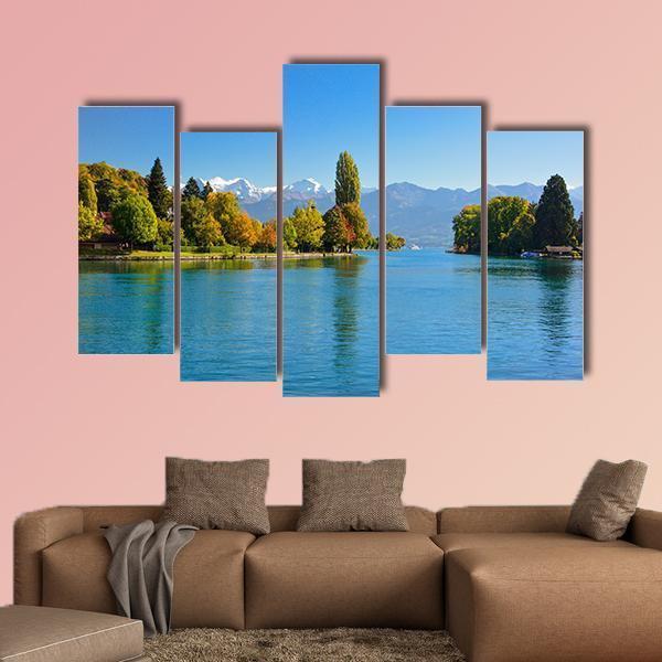 Lake Thun In Autumn Canvas Wall Art-5 Pop-Gallery Wrap-47" x 32"-Tiaracle