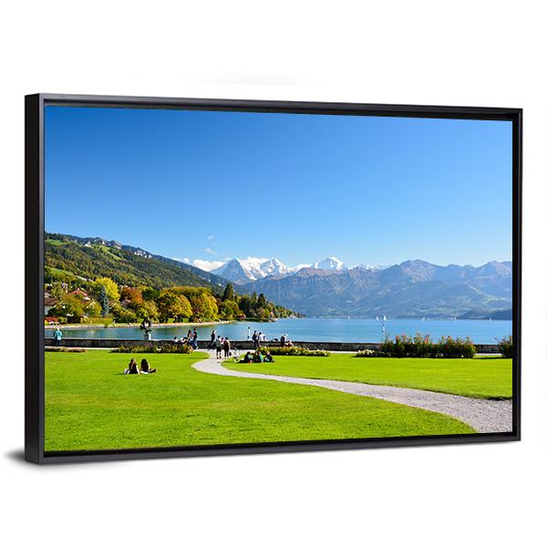 Lake Thun With Jungfrau Mountain Canvas Wall Art-3 Horizontal-Gallery Wrap-25" x 16"-Tiaracle