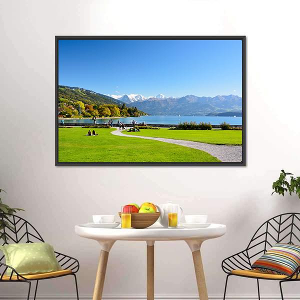 Lake Thun With Jungfrau Mountain Canvas Wall Art-3 Horizontal-Gallery Wrap-25" x 16"-Tiaracle