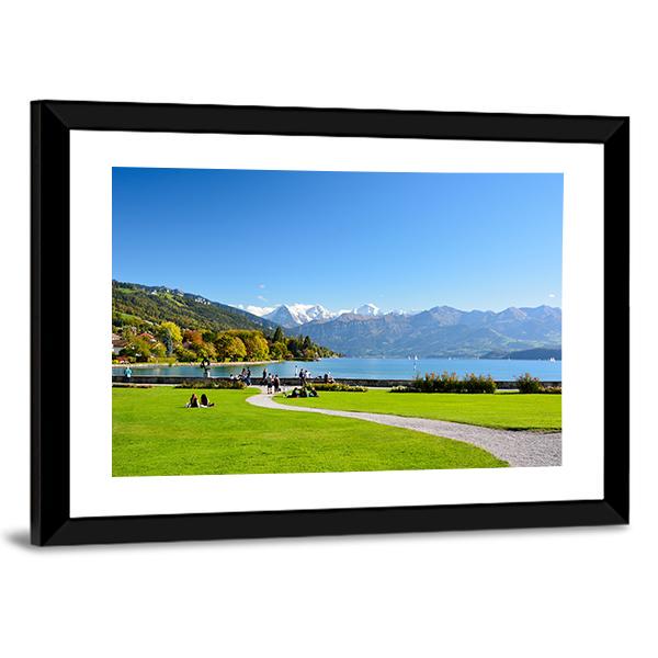 Lake Thun With Jungfrau Mountain Canvas Wall Art-3 Horizontal-Gallery Wrap-25" x 16"-Tiaracle