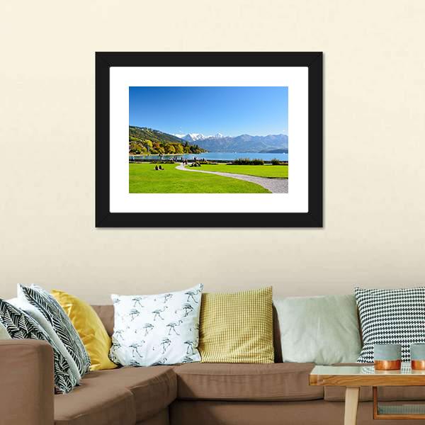 Lake Thun With Jungfrau Mountain Canvas Wall Art-3 Horizontal-Gallery Wrap-25" x 16"-Tiaracle