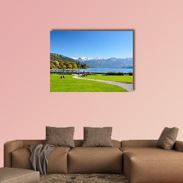 Lake Thun With Jungfrau Mountain Canvas Wall Art-1 Piece-Gallery Wrap-48" x 32"-Tiaracle