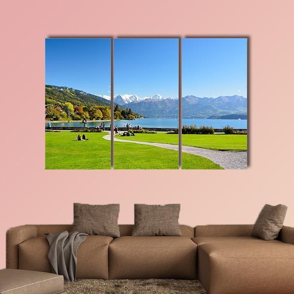 Lake Thun With Jungfrau Mountain Canvas Wall Art-3 Horizontal-Gallery Wrap-37" x 24"-Tiaracle