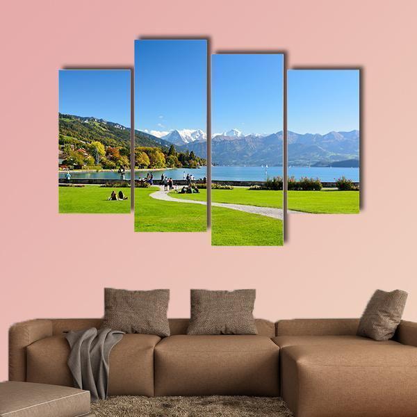 Lake Thun With Jungfrau Mountain Canvas Wall Art-4 Pop-Gallery Wrap-50" x 32"-Tiaracle