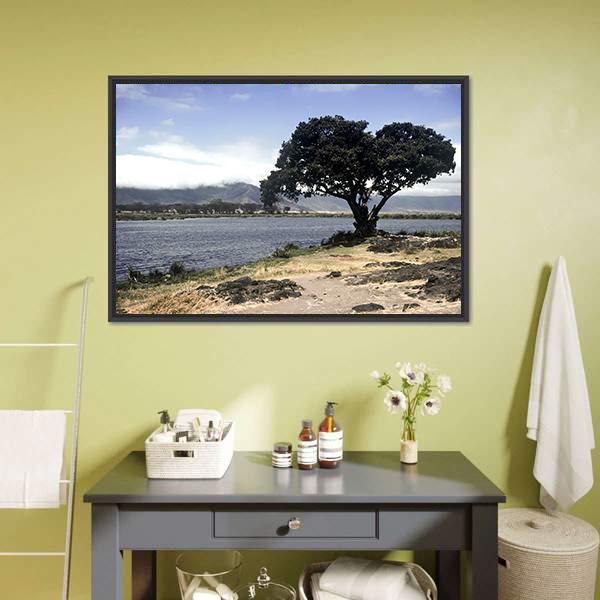 Lake & Tree In Ngorongoro Canvas Wall Art-1 Piece-Floating Frame-24" x 16"-Tiaracle