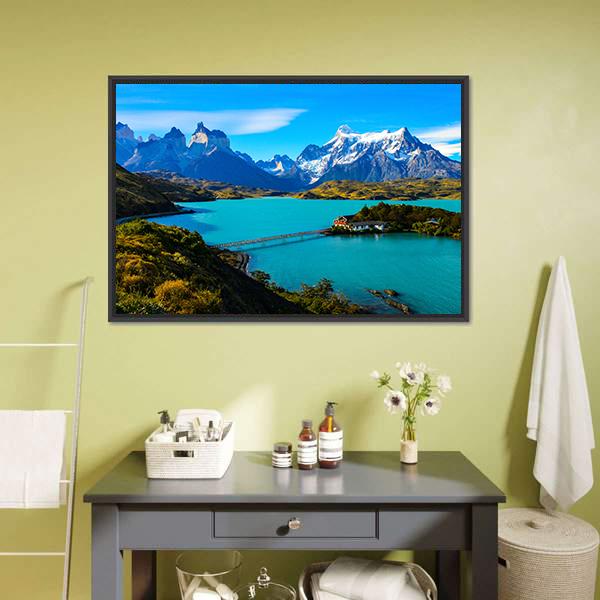 Lake Under Mountains Iceland Canvas Wall Art-1 Piece-Floating Frame-24" x 16"-Tiaracle