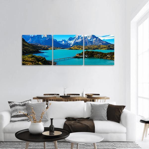 Lake Under Mountains Iceland Panoramic Canvas Wall Art-3 Piece-25" x 08"-Tiaracle