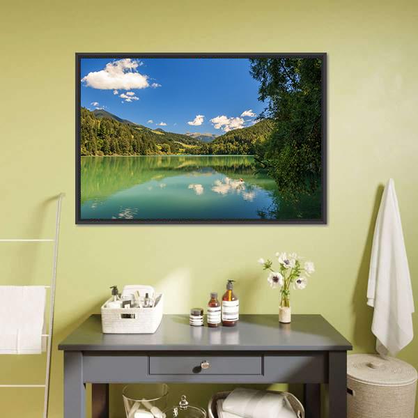 Lake Valdaora Italy Canvas Wall Art-1 Piece-Floating Frame-24" x 16"-Tiaracle