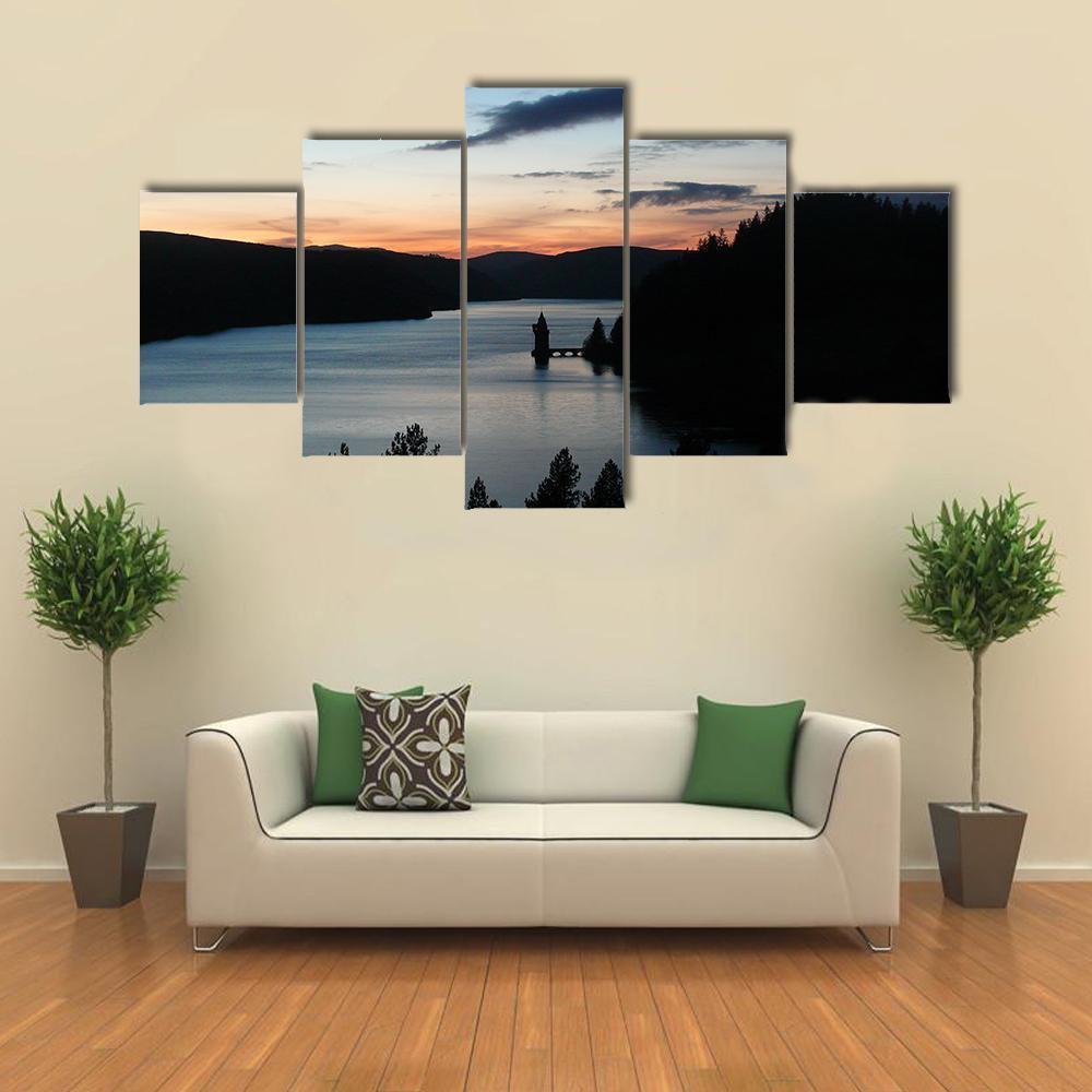 Lake Vyrnwy In Wales Canvas Wall Art-5 Star-Gallery Wrap-62" x 32"-Tiaracle