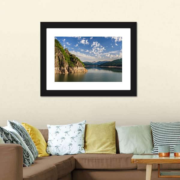 Lake Vidraru Romania Canvas Wall Art-1 Piece-Framed Print-20" x 16"-Tiaracle