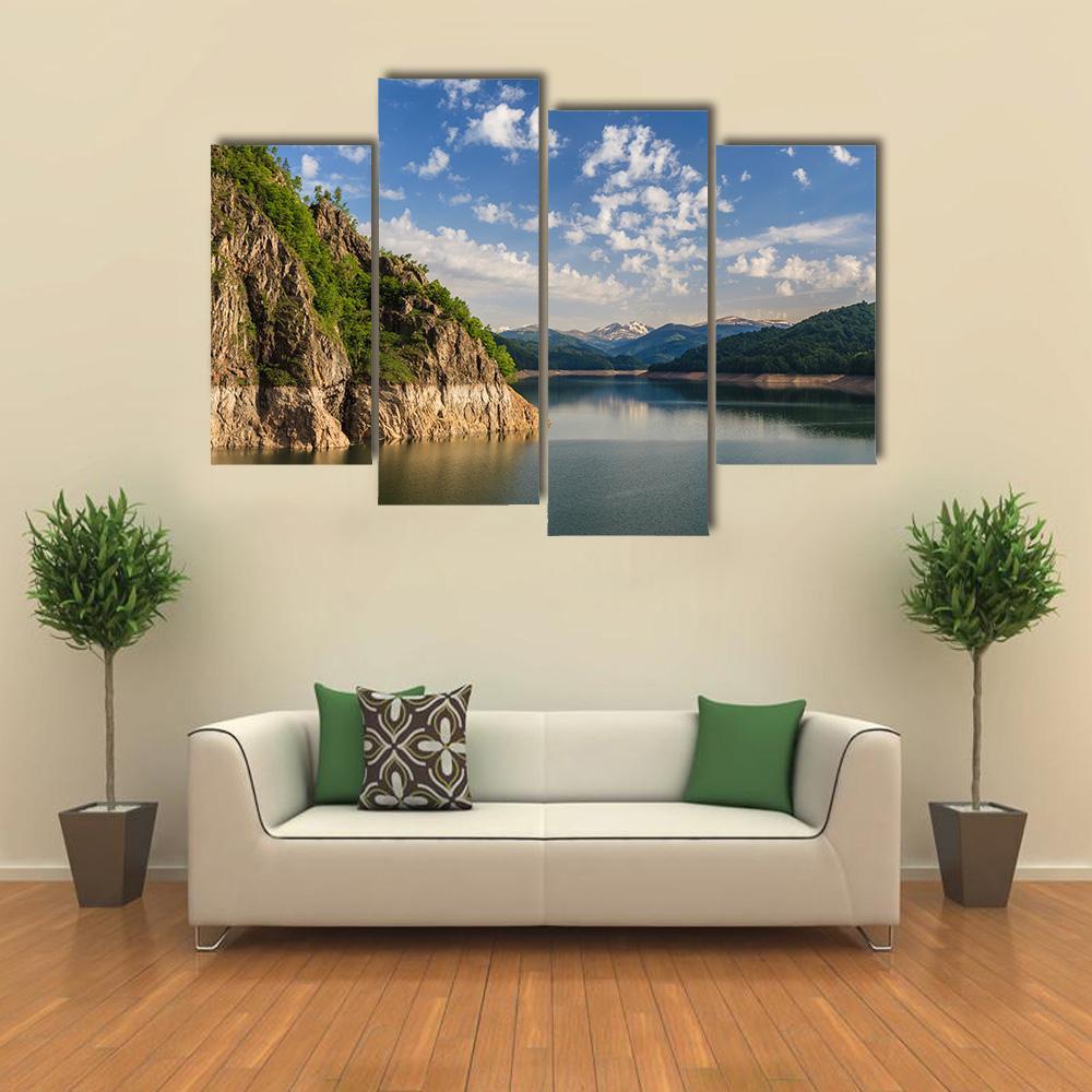 Lake Vidraru Romania Canvas Wall Art-4 Pop-Gallery Wrap-50&quot; x 32&quot;-Tiaracle
