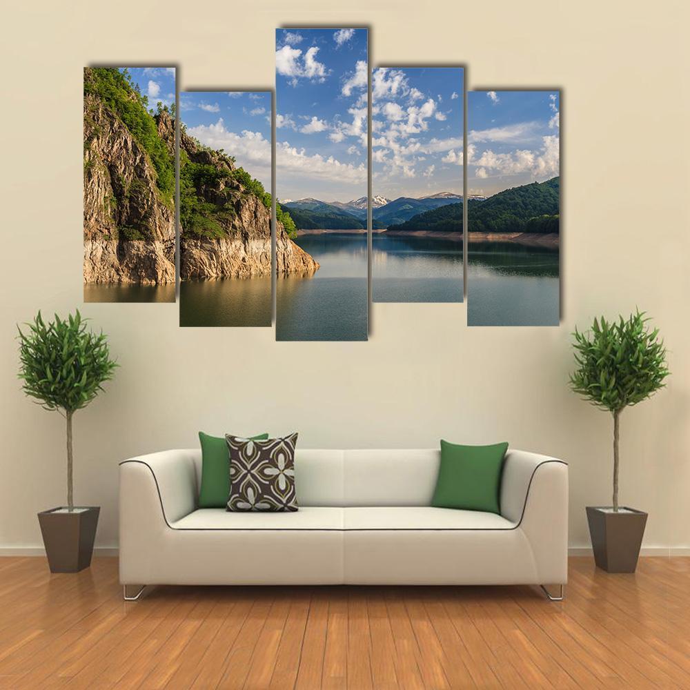Lake Vidraru Romania Canvas Wall Art-5 Pop-Gallery Wrap-47" x 32"-Tiaracle