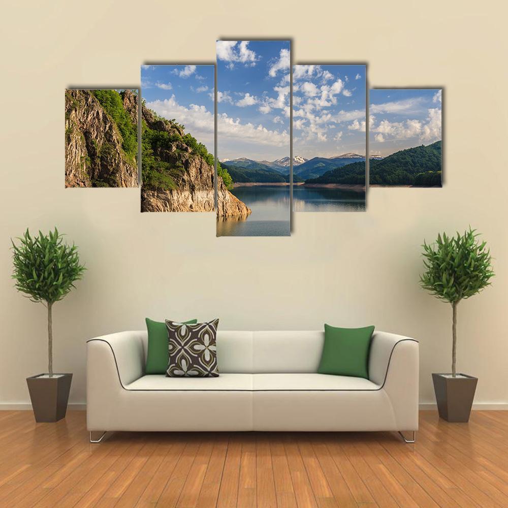 Lake Vidraru Romania Canvas Wall Art-5 Star-Gallery Wrap-62" x 32"-Tiaracle