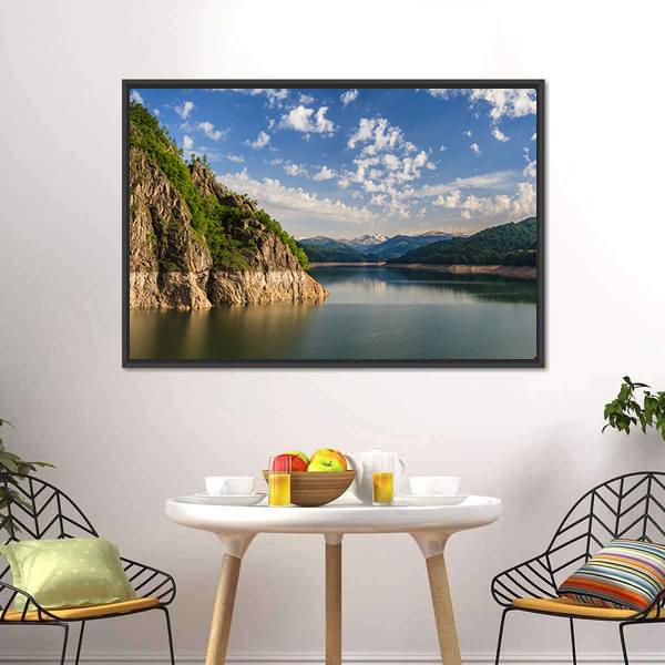 Lake Vidraru Romania Canvas Wall Art-1 Piece-Floating Frame-24&quot; x 16&quot;-Tiaracle