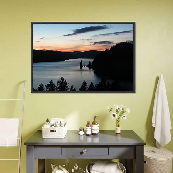 Lake Vyrnwy In Wales Canvas Wall Art-1 Piece-Floating Frame-24" x 16"-Tiaracle