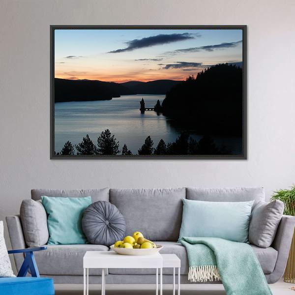 Lake Vyrnwy In Wales Canvas Wall Art-3 Horizontal-Gallery Wrap-25" x 16"-Tiaracle