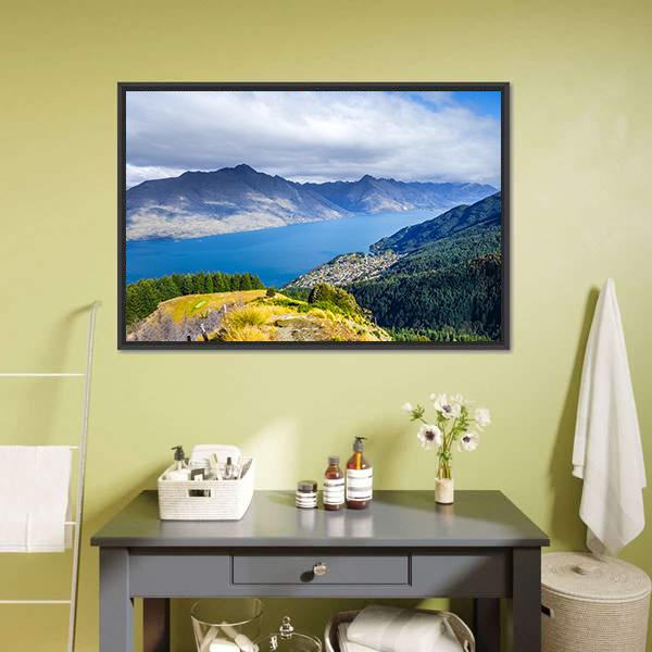 Lake Wakatipu Canvas Wall Art-1 Piece-Floating Frame-24" x 16"-Tiaracle