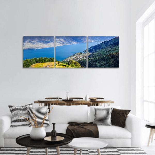 Lake Wakatipu Panoramic Canvas Wall Art-3 Piece-25" x 08"-Tiaracle