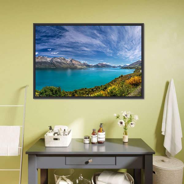 Lake Wakatipu New Zealand Canvas Wall Art-1 Piece-Floating Frame-24" x 16"-Tiaracle