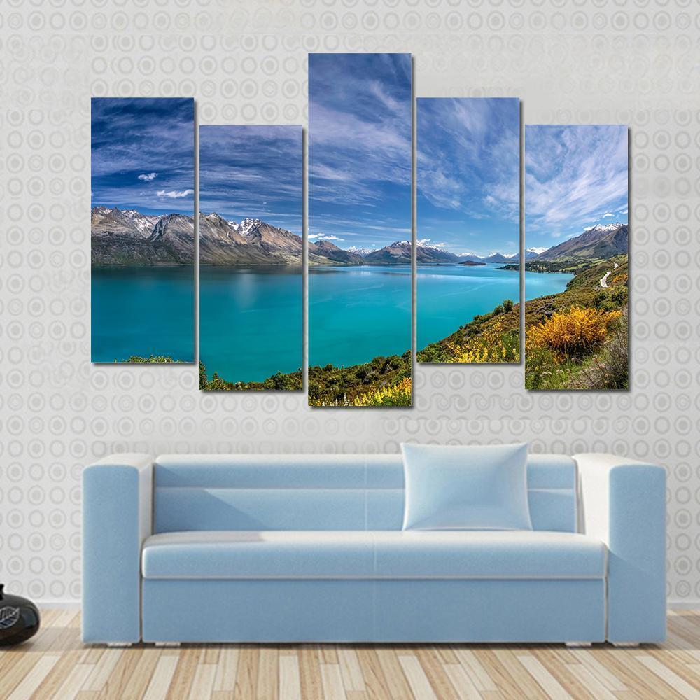 Lake Wakatipu New Zealand Canvas Wall Art-5 Pop-Gallery Wrap-47" x 32"-Tiaracle